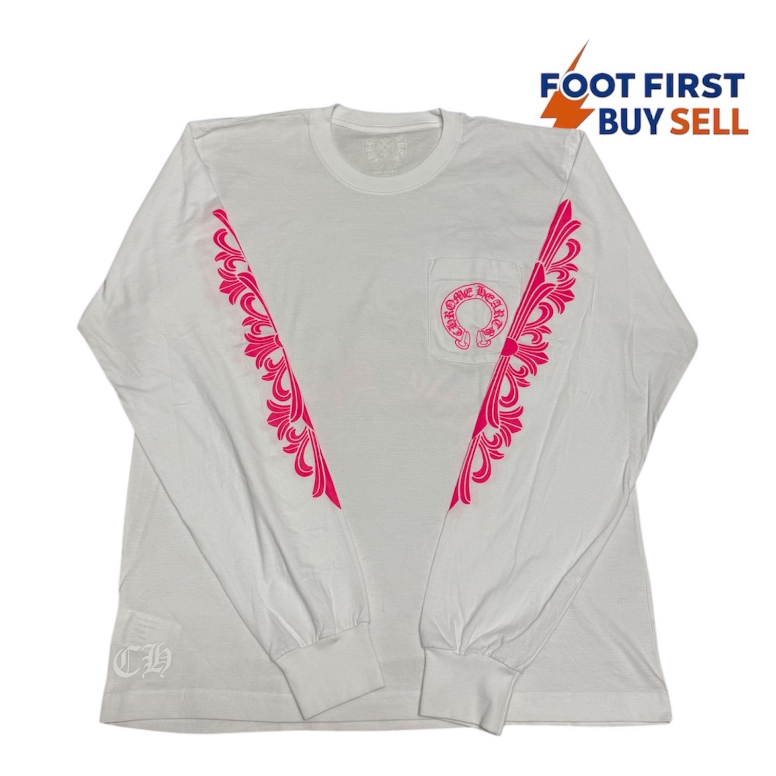 新作 クロムハーツ ロンT 袖フローラル バックホースシュープリント