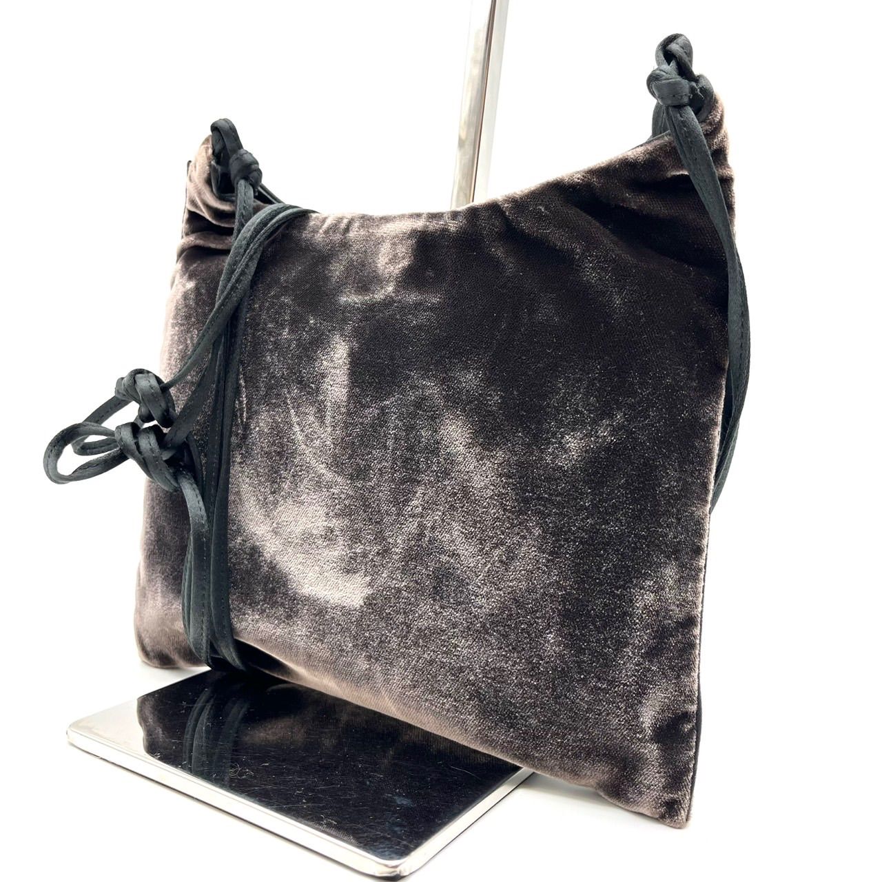 PRADA FW1998 Velvet Shoulder Bag Black Authentic Ladies
