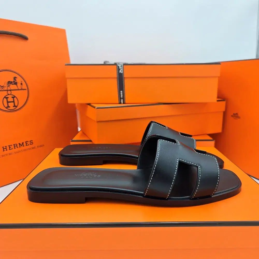 エルメス オラン サンダル ブラック レディース スリッパ EU 38