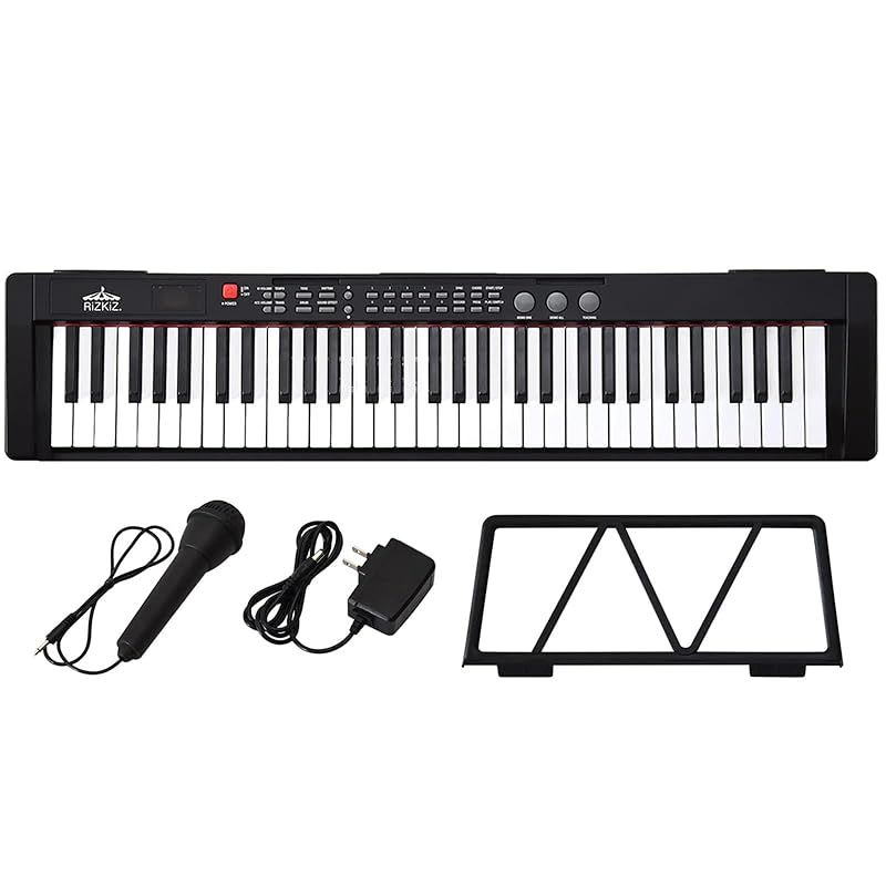 在庫 RiZKiZ 電子キーボード スリムタイプ 61鍵盤 200種類の楽器音色 61種類のキーボードパーカッション マイク付 自動伴奏 録音