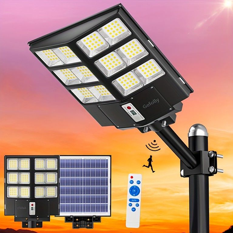 ソーラー充電＆リモコン操作 高輝度LEDソーラーストリートライト 屋外照明 防犯対策 駐車場 庭 道路 バスケットボールコートに最適 夕暮れ～夜明け自動点灯