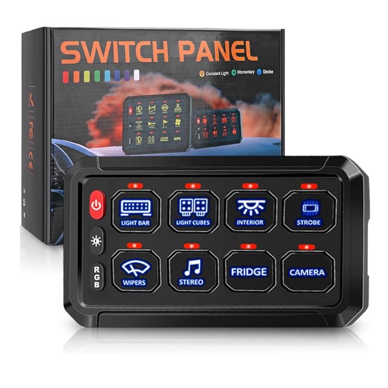 在庫 8ギャング スイッチパネル モバイルAPP制御 bluetooth RGBバックライト 調光 LED 電源一括管理 防水 リレーシステムボックス 回路制御 SUV キャラバン トラック ATV UTV ピックアップ ジー 0