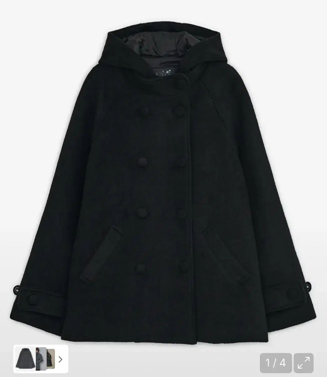 ハグユアースキン ララ ジーン フード ハーフ コート ブラック