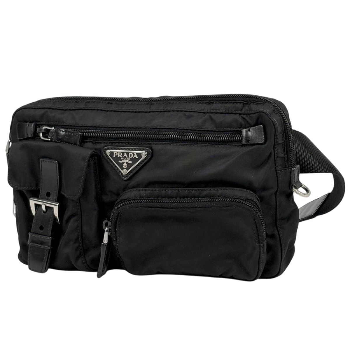 プラダ PRADA ロゴプレート ウエストバッグ ボディバッグ ナイロン ネロ ブラック レディース