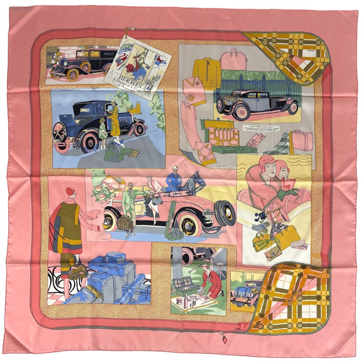 エルメス HERMES カレ 90 L Elegance et le Confort en Automobile 自動車の快適 スカーフ シルク ピンク マルチカラー レディース 【】