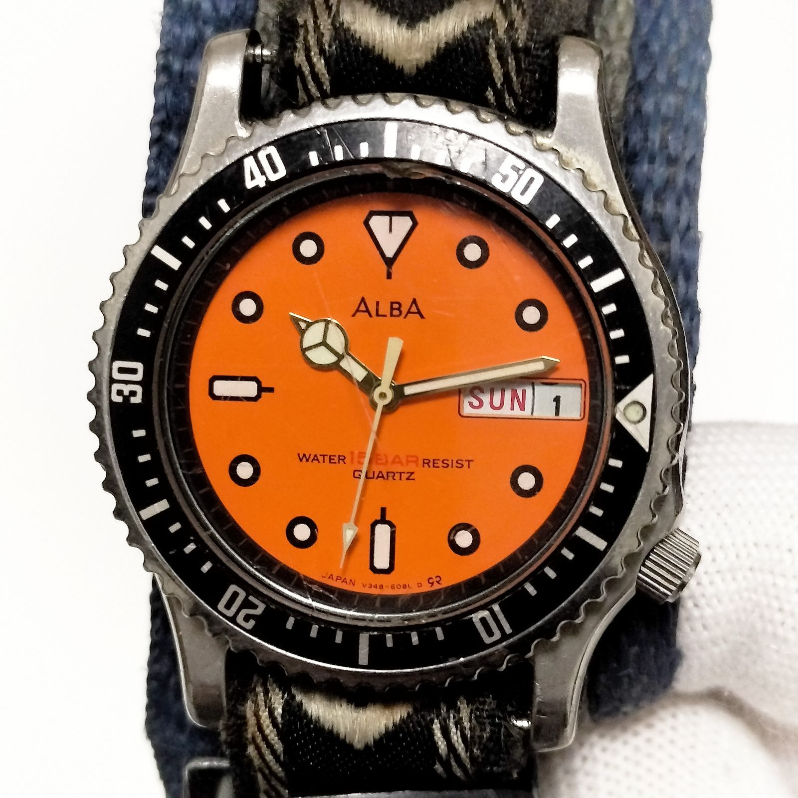 ALBA アルバ V348-6091 ダイバー風 オレンジ 37mm コンパスベルト 電池