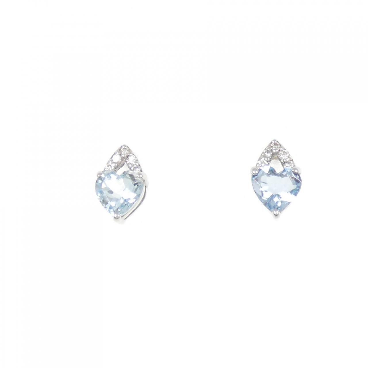 K 18 WG ハート アクアマリン ピアス 0.60 CT