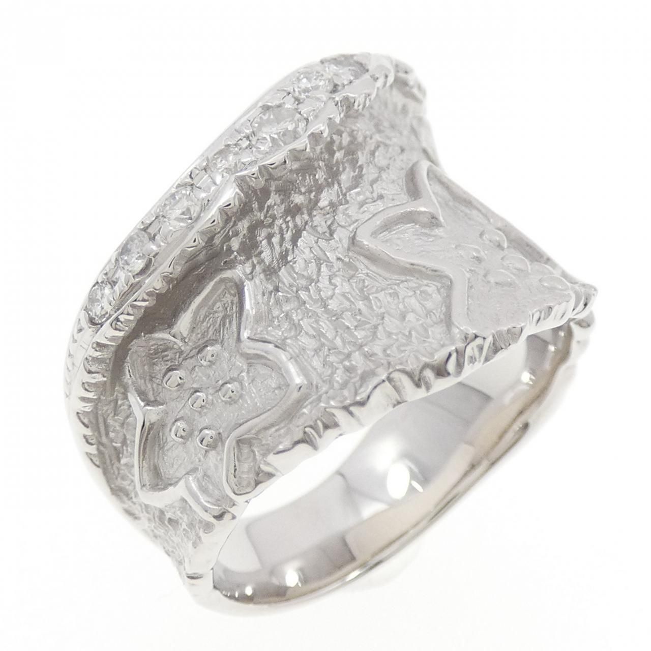 K 18 WG フラワー ダイヤモンド リング 0.23 CT