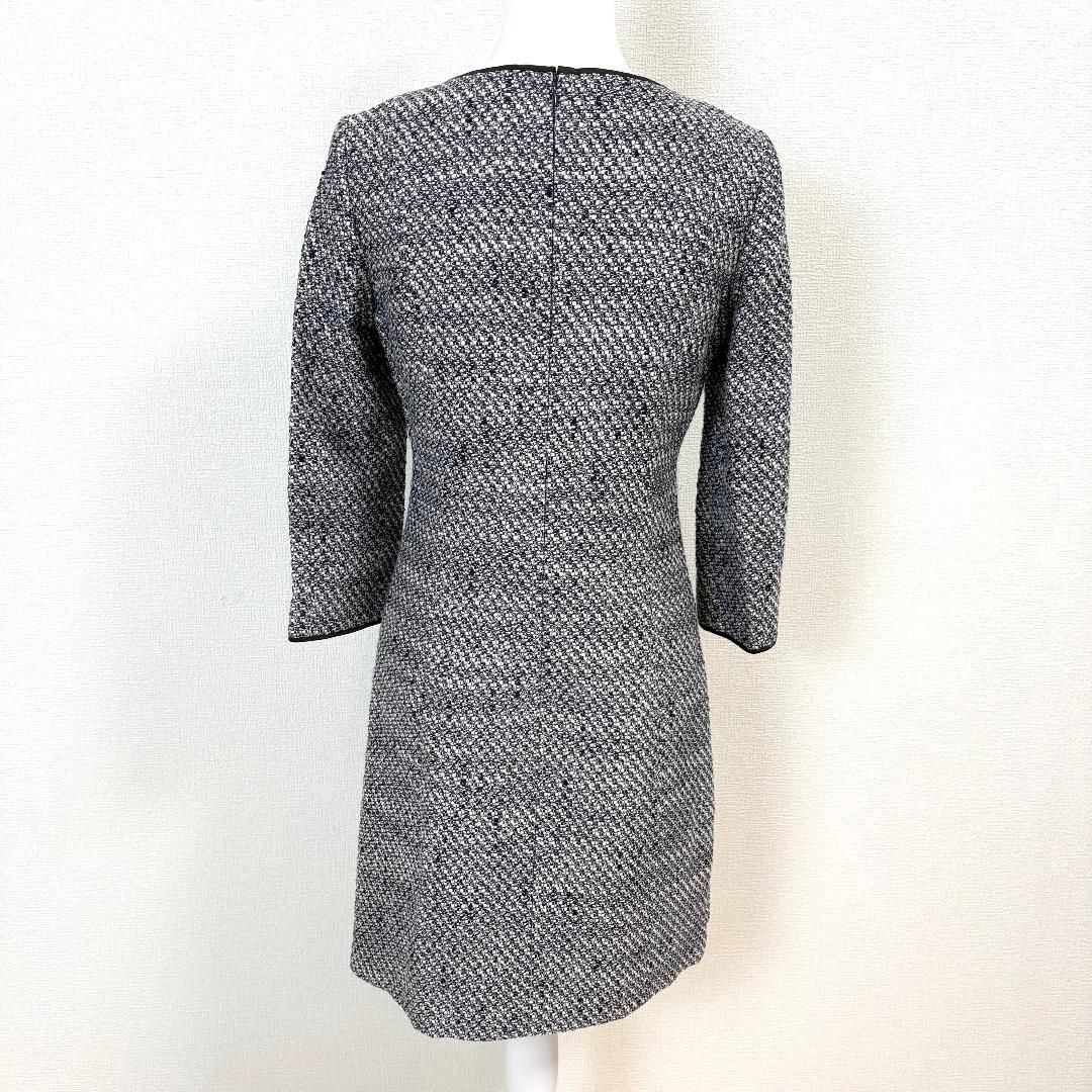 Paul Stuart 長袖ツイードワンピース 6 白 紺