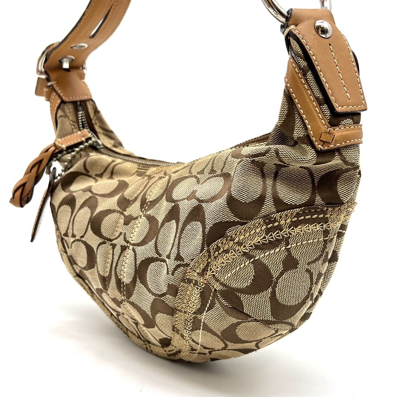 良品】 COACH Y2K hobo signature brown beige canvas leather belt 