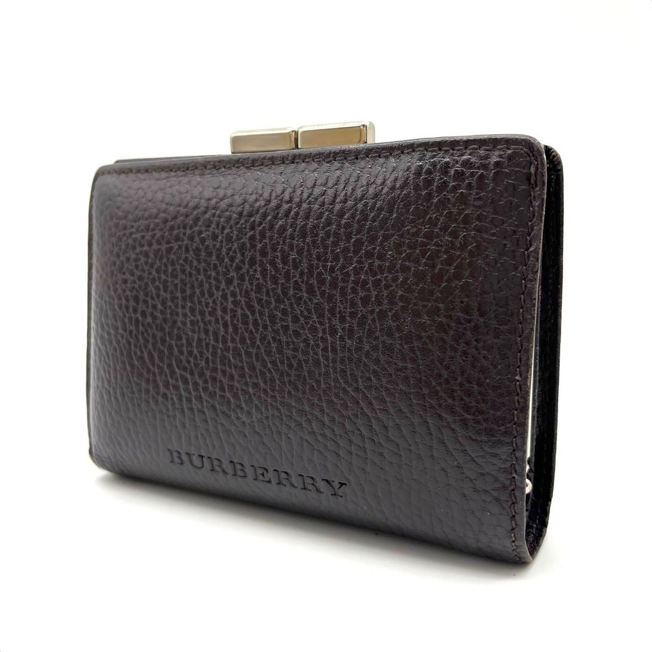 BURBBERY 二つ折り財布 コンパクトウォレット がま口 ノバチェック キャンバス レザー 革 ブラウン 茶色 ベージュユニセックス 男女兼用 メンズ レディース