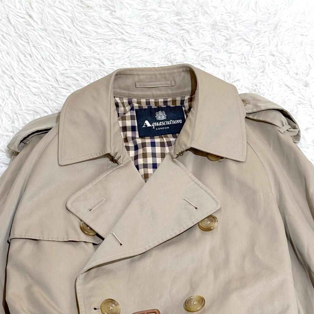 ダブルトレンチコート 裏地ギンガムチェックベージュ