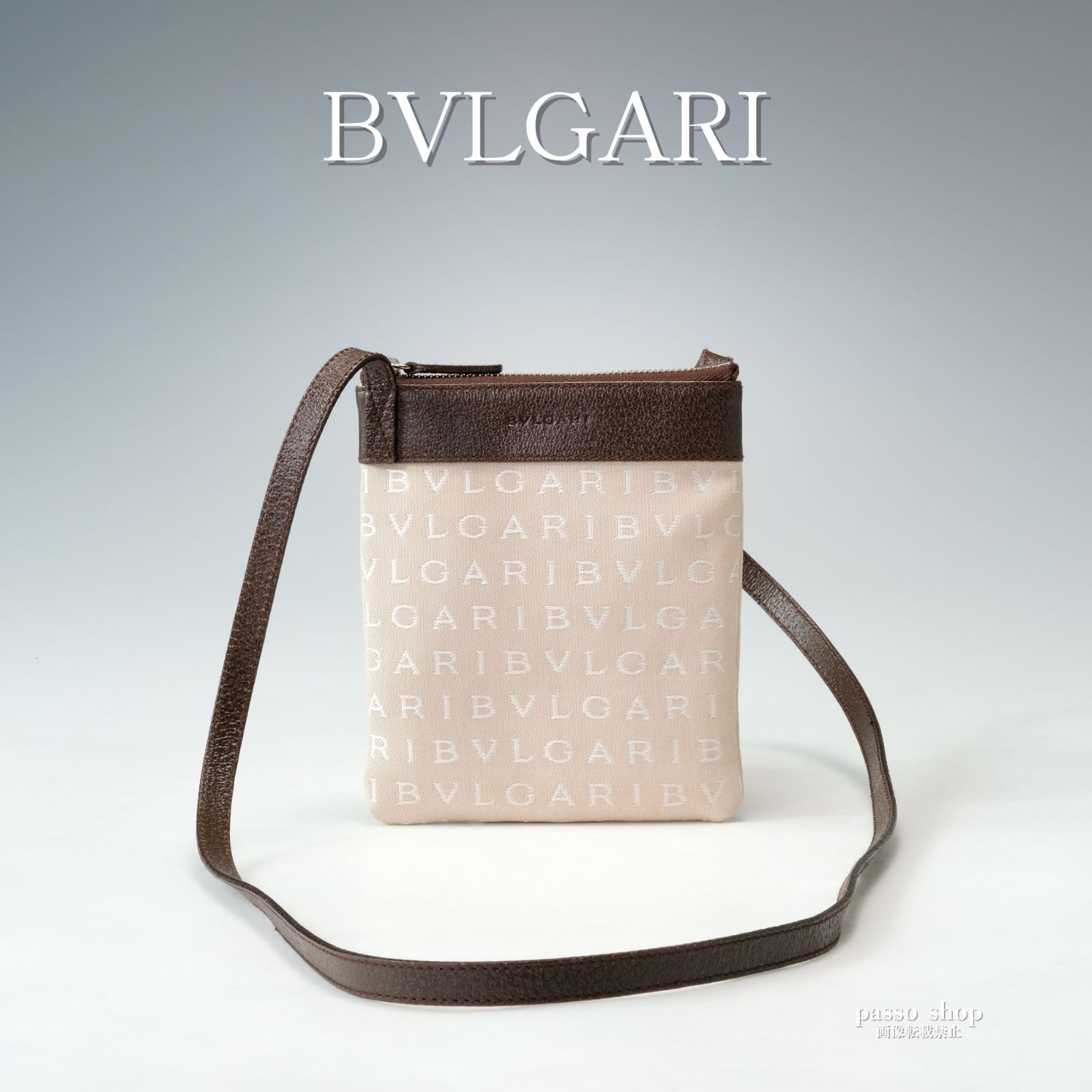 極美品 BVLGARI アスコット ロゴマニア ショルダーキャンバス×レザー 極美品】BVLGARI ブルガリ ロゴマニア ミニショルダー サコッシュ 斜め