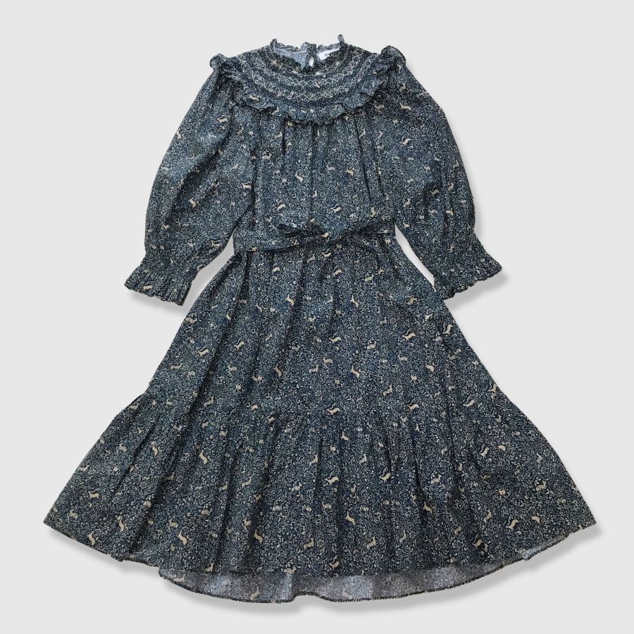 ENFOLD エンフォルド 総柄ロングワンピース 動物 フリル リボン