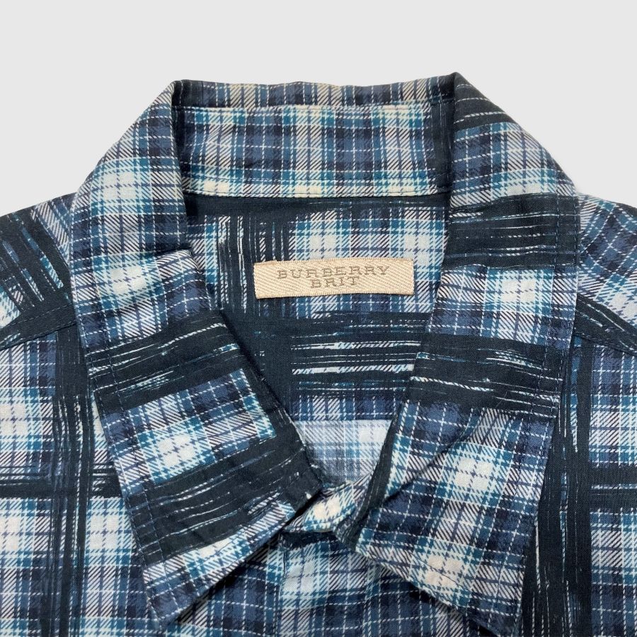 3302　バーバリーブリット　半袖　シャツ　チェック　水色　黒 Burberry バーバリー青 チェック柄 半袖シャツ｜Yahoo!フリマ（旧