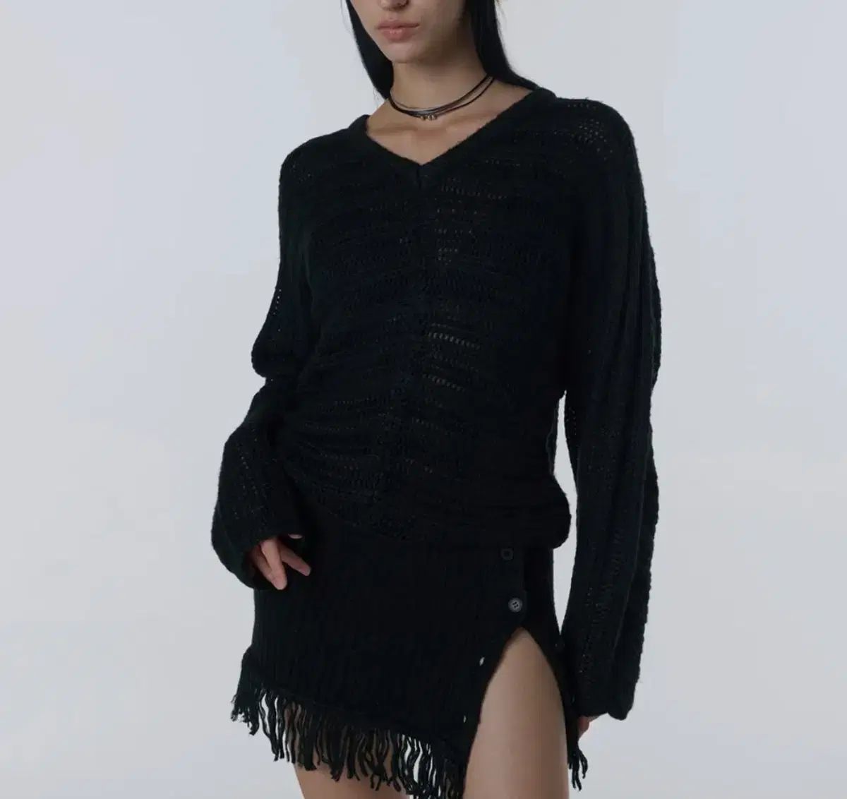 ODDINARYホリデー フリンジ スリット ONE PIECE BLACK