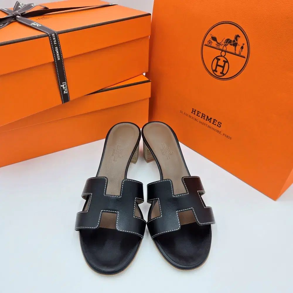エルメス オアジス サンダル ブラック レディース スリッパ EU 37.5