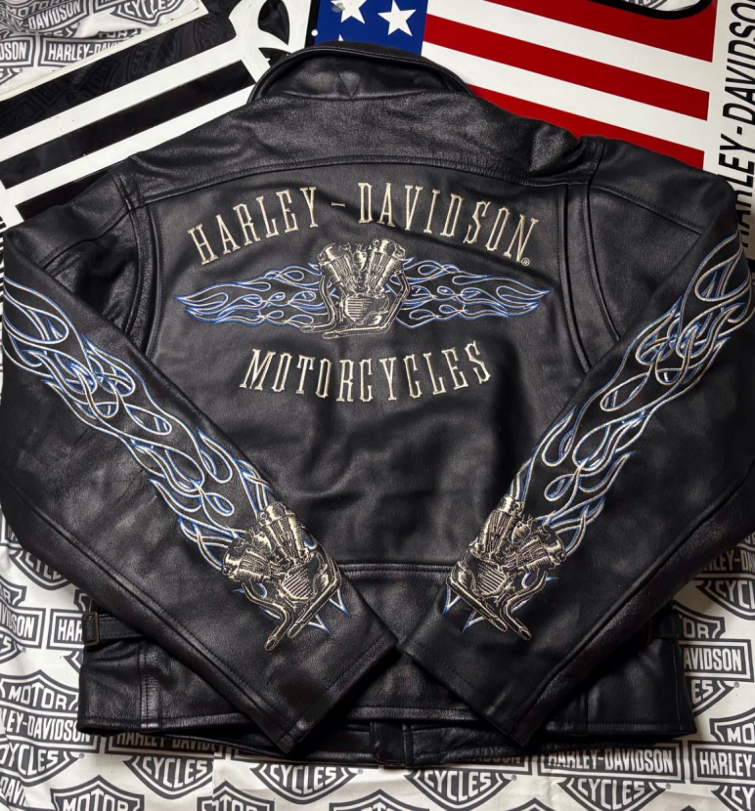 ⭐️ ハーレーダビッドソン 稀少Custom 青糸・金糸・ファイヤー