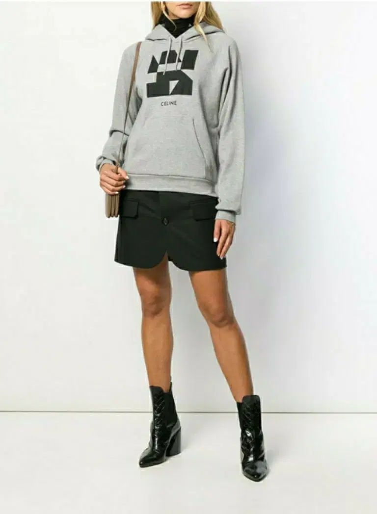 状態良し Celine セリーヌ ロゴ プリンティング WHO Tシャツ グレー フーディー フードT