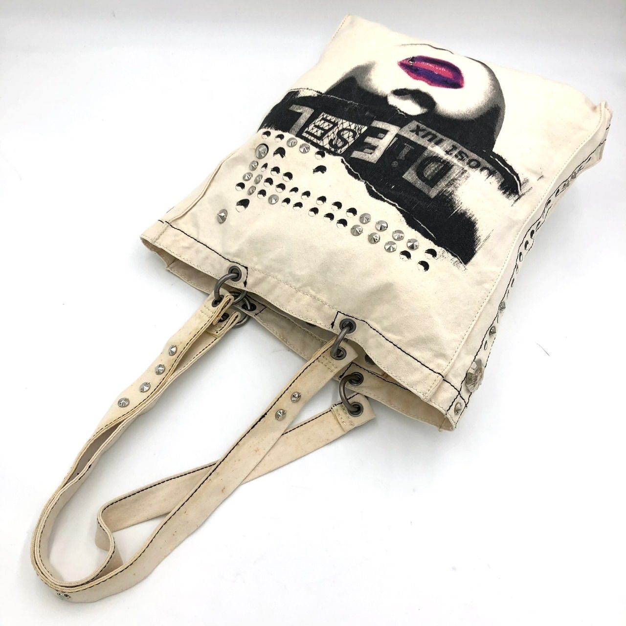 激レア】DIESEL ディーゼル トートバッグ 帆布 スタッズ ロゴ