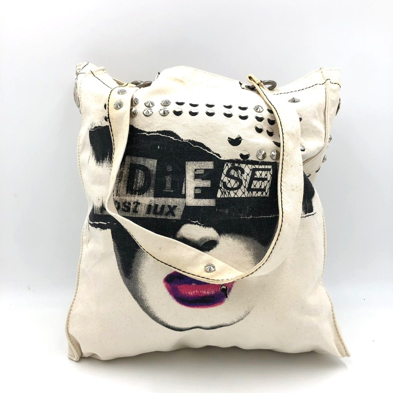 激レア】DIESEL ディーゼル トートバッグ 帆布 スタッズ ロゴ