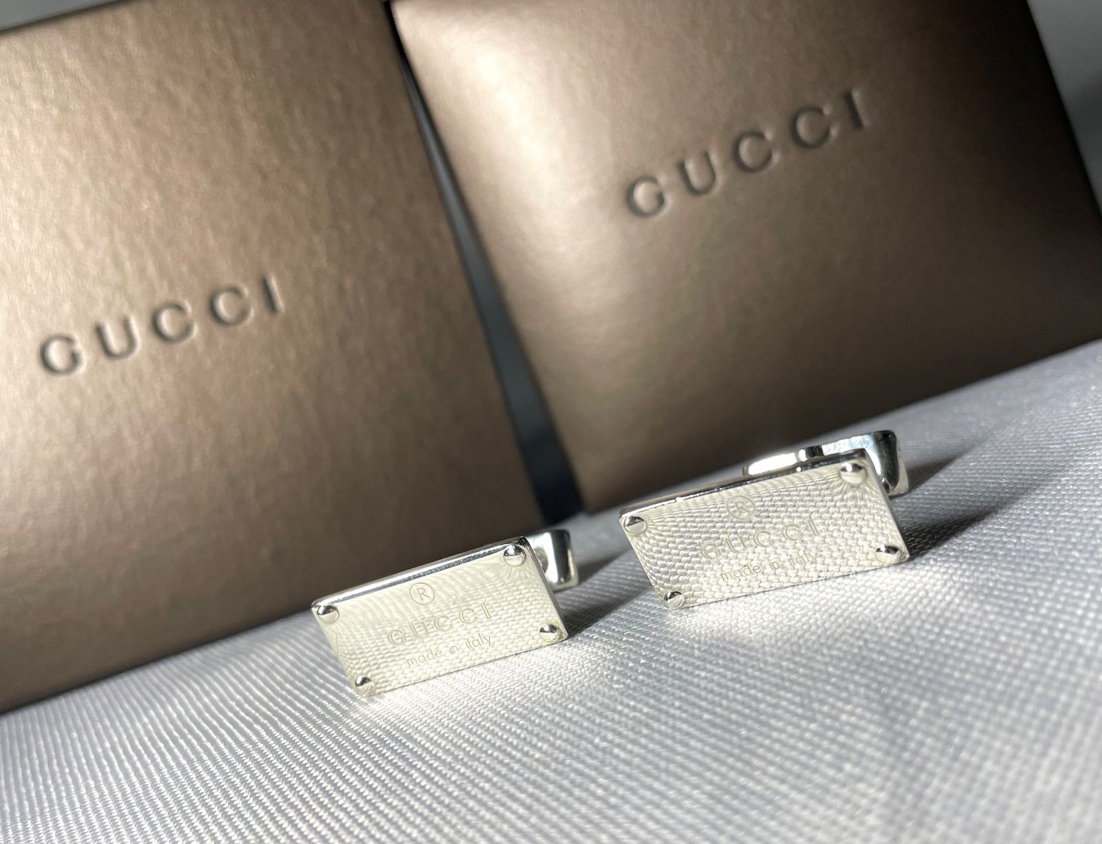 GUCCI グッチ ブランドロゴ文字 スターリングシルバー スクエアカフス