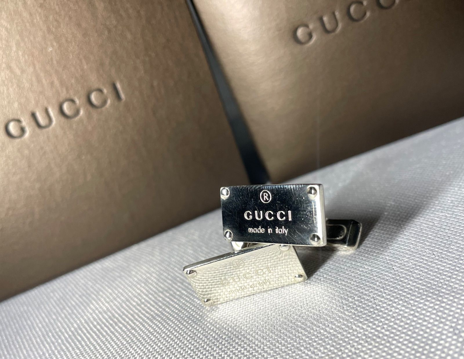 GUCCI グッチ ブランドロゴ文字 スターリングシルバー スクエアカフス