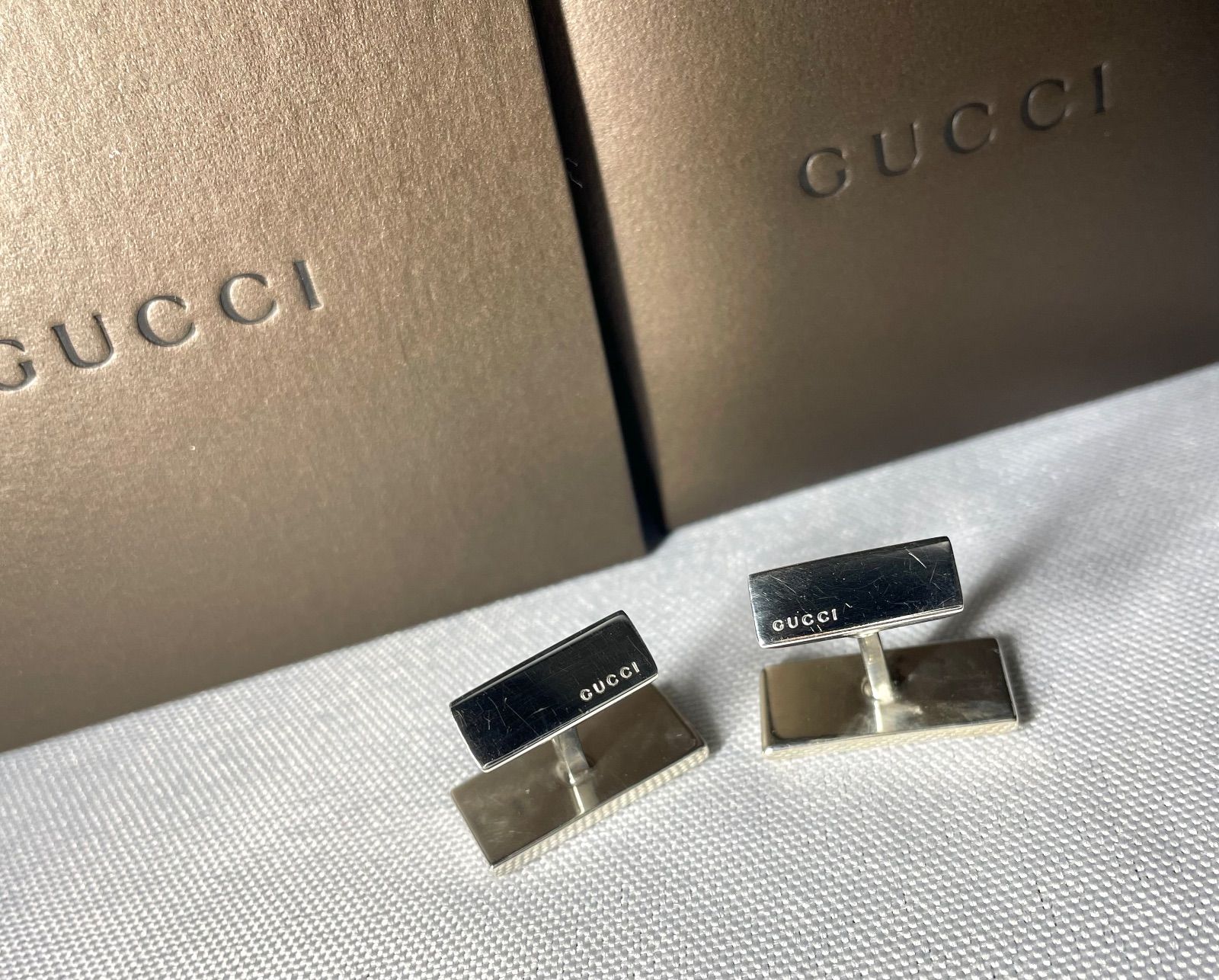 GUCCI グッチ ブランドロゴ文字 スターリングシルバー スクエアカフス