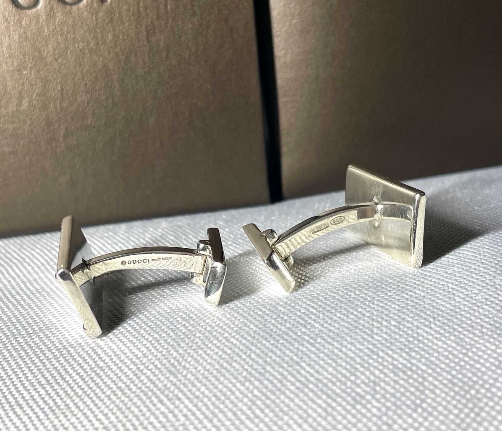 GUCCI グッチ ブランドロゴ文字 スターリングシルバー スクエアカフス