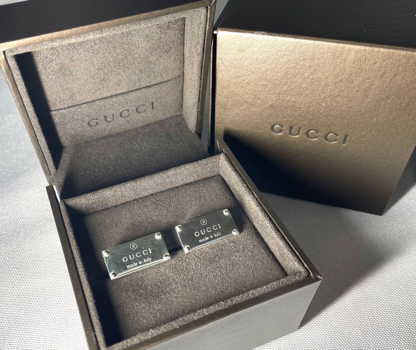 GUCCI グッチ ブランドロゴ文字 スターリングシルバー スクエアカフス