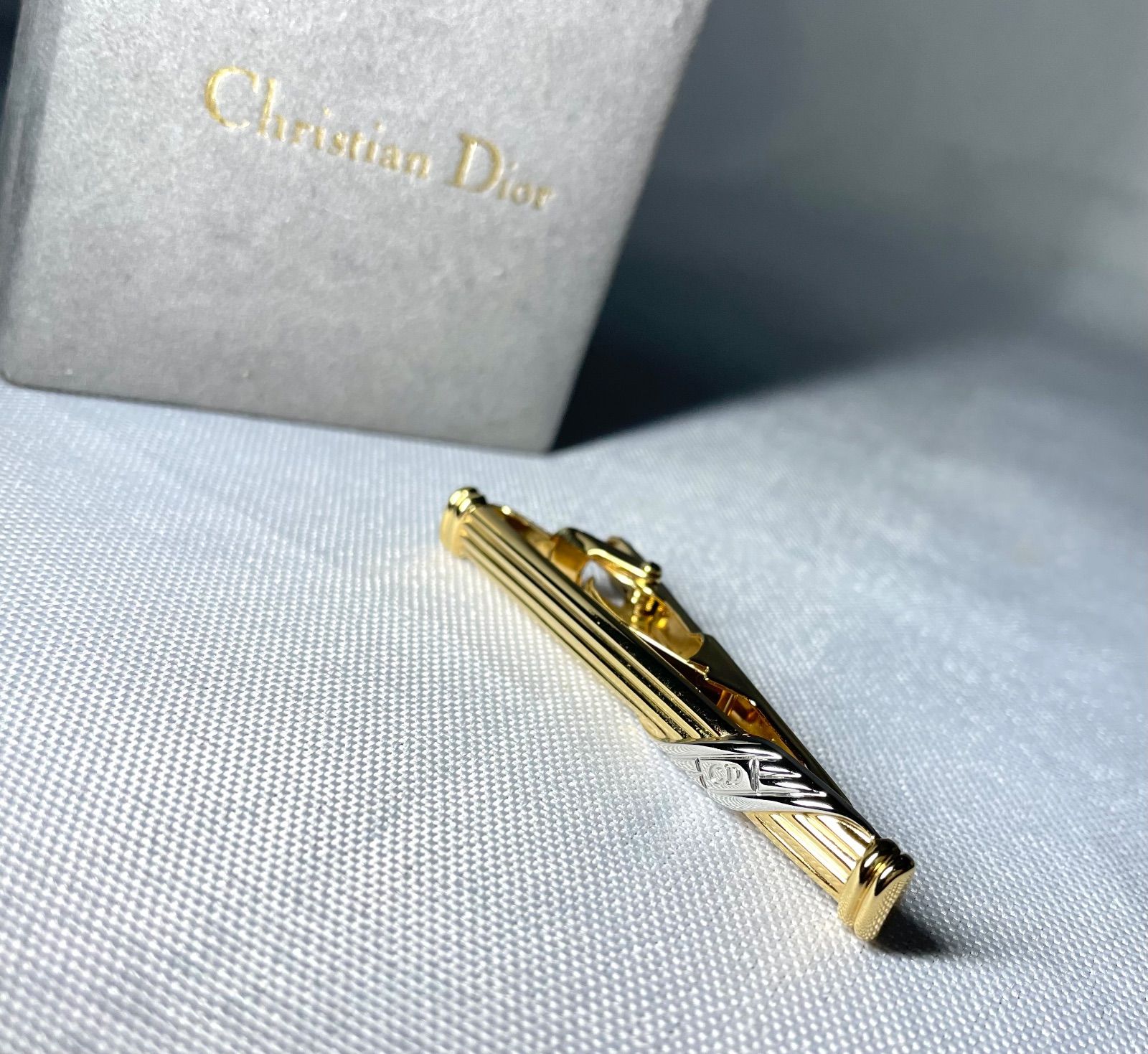 美品 Dior ディオール CDロゴ ストライプライン ゴールド＆シルバー