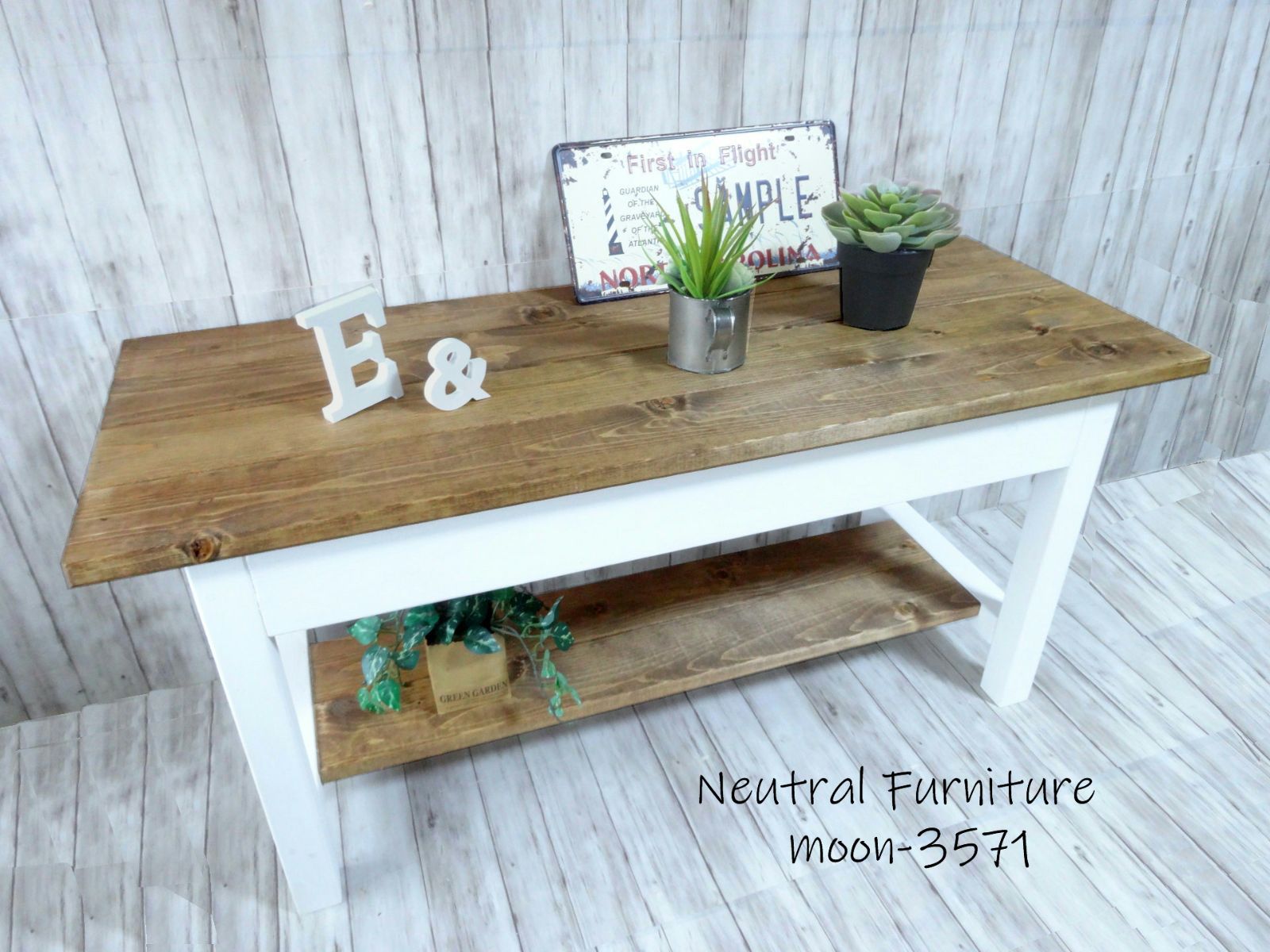 ハンドメイド ウッドツートンテーブル チーク×ホワイト