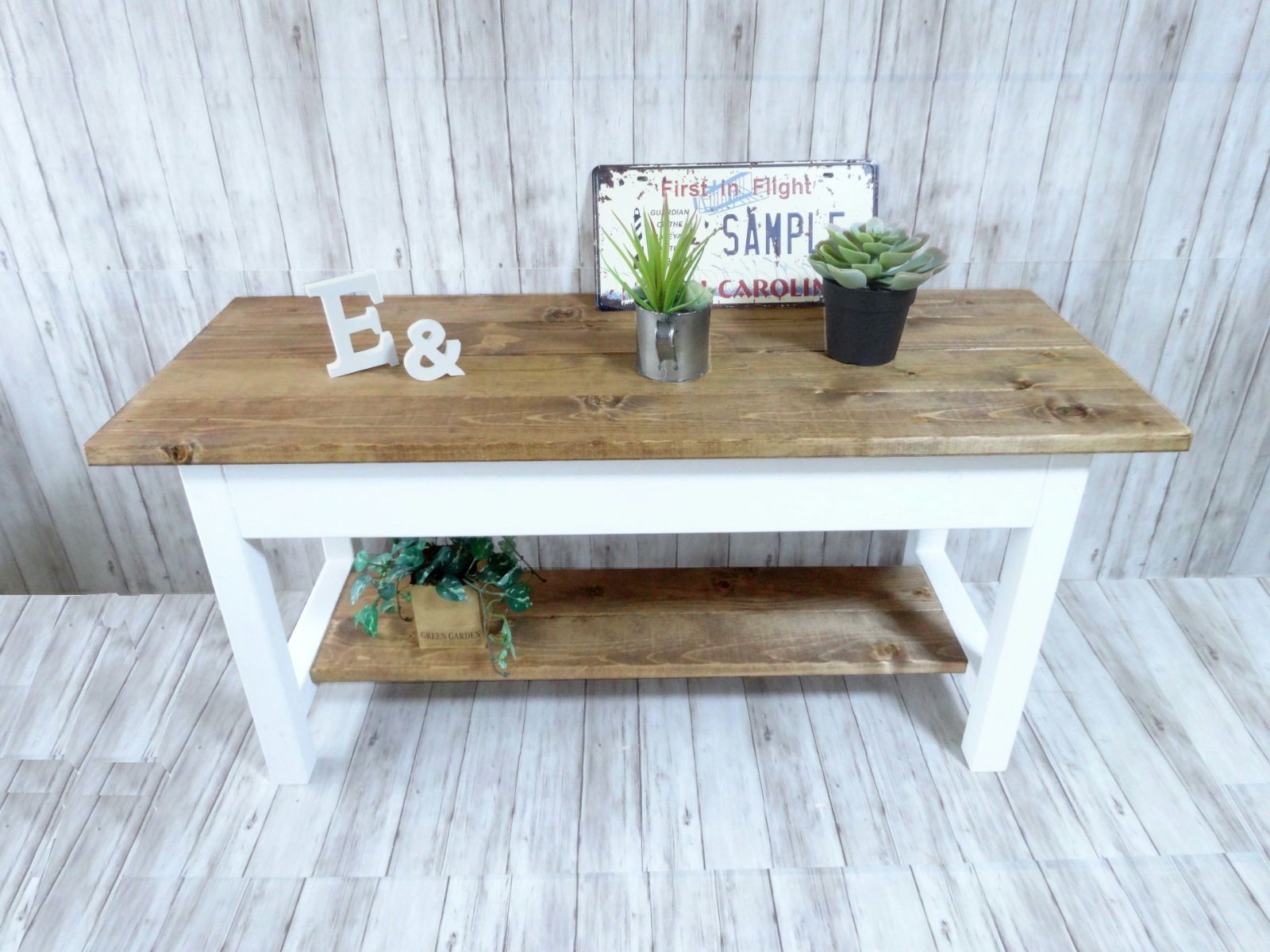 ハンドメイド ウッドツートンテーブル チーク×ホワイト