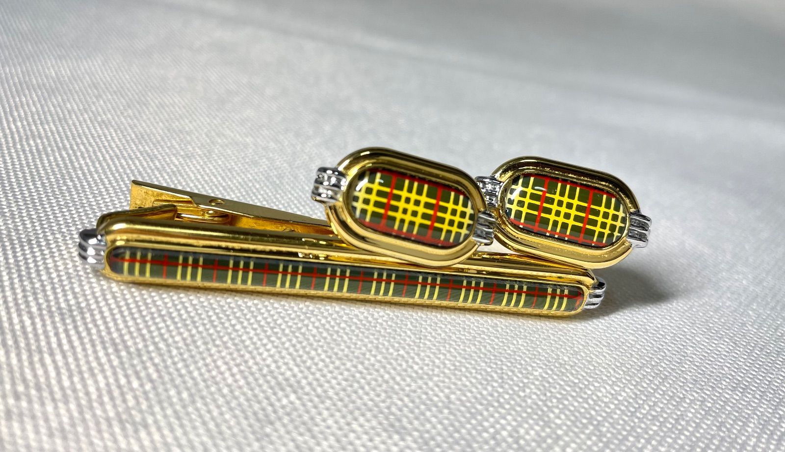 美品 Burberry バーバリー チェックライン カフス ネクタイピン セット