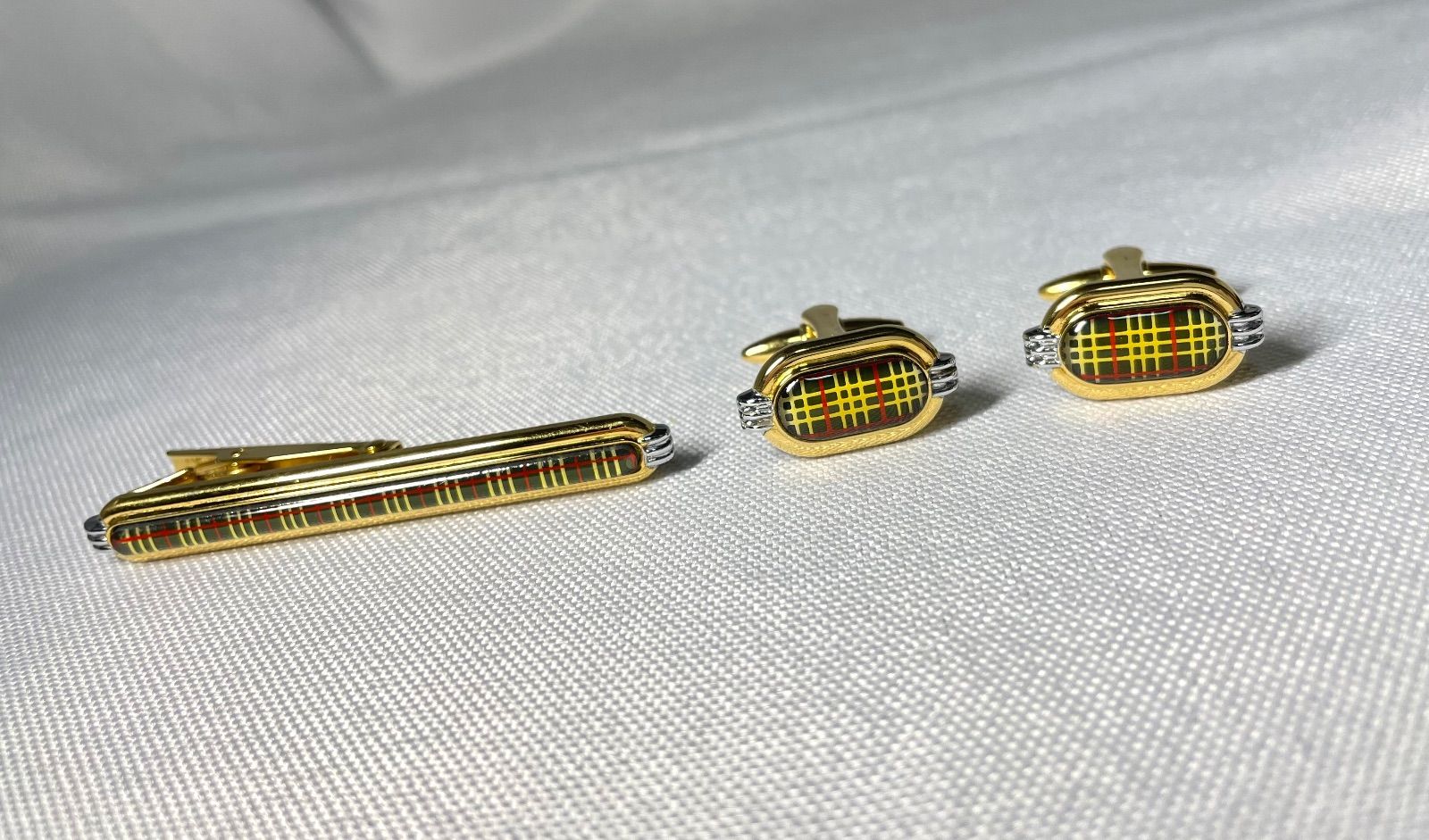 美品 Burberry バーバリー チェックライン カフス ネクタイピン セット