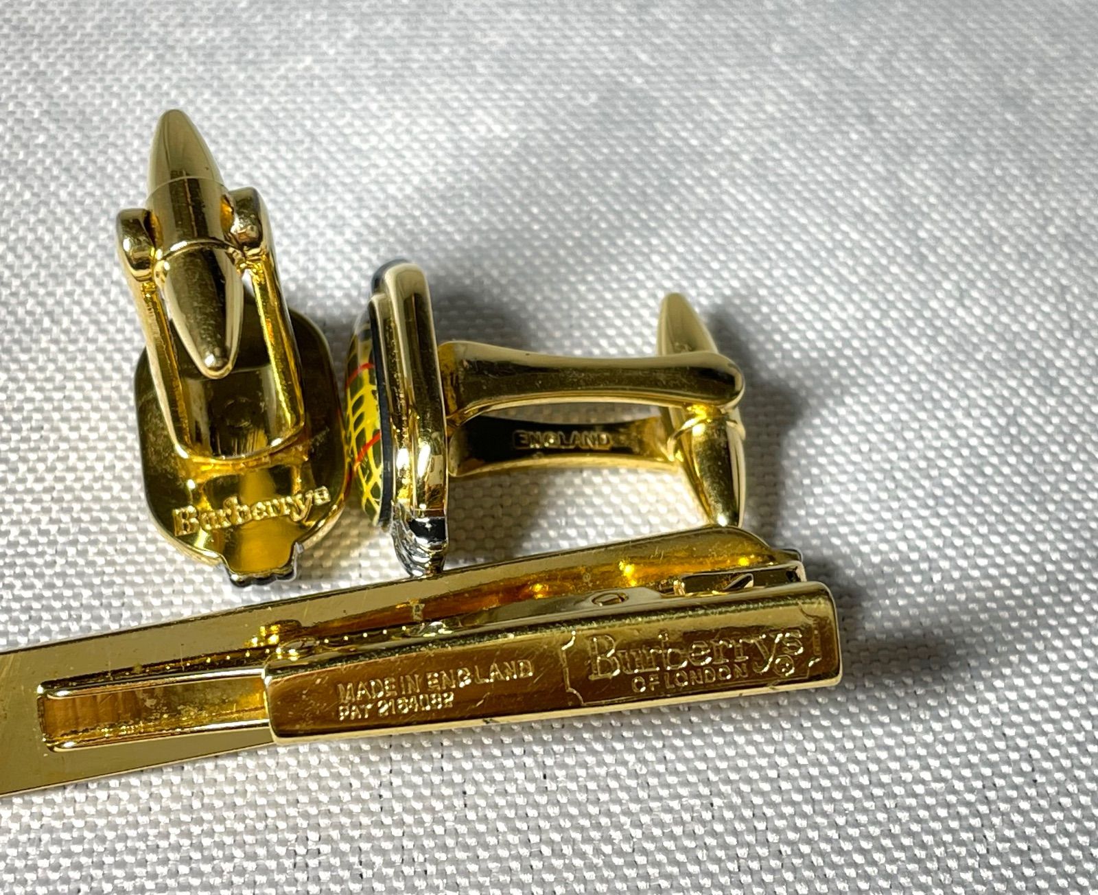 美品 Burberry バーバリー チェックライン カフス ネクタイピン セット