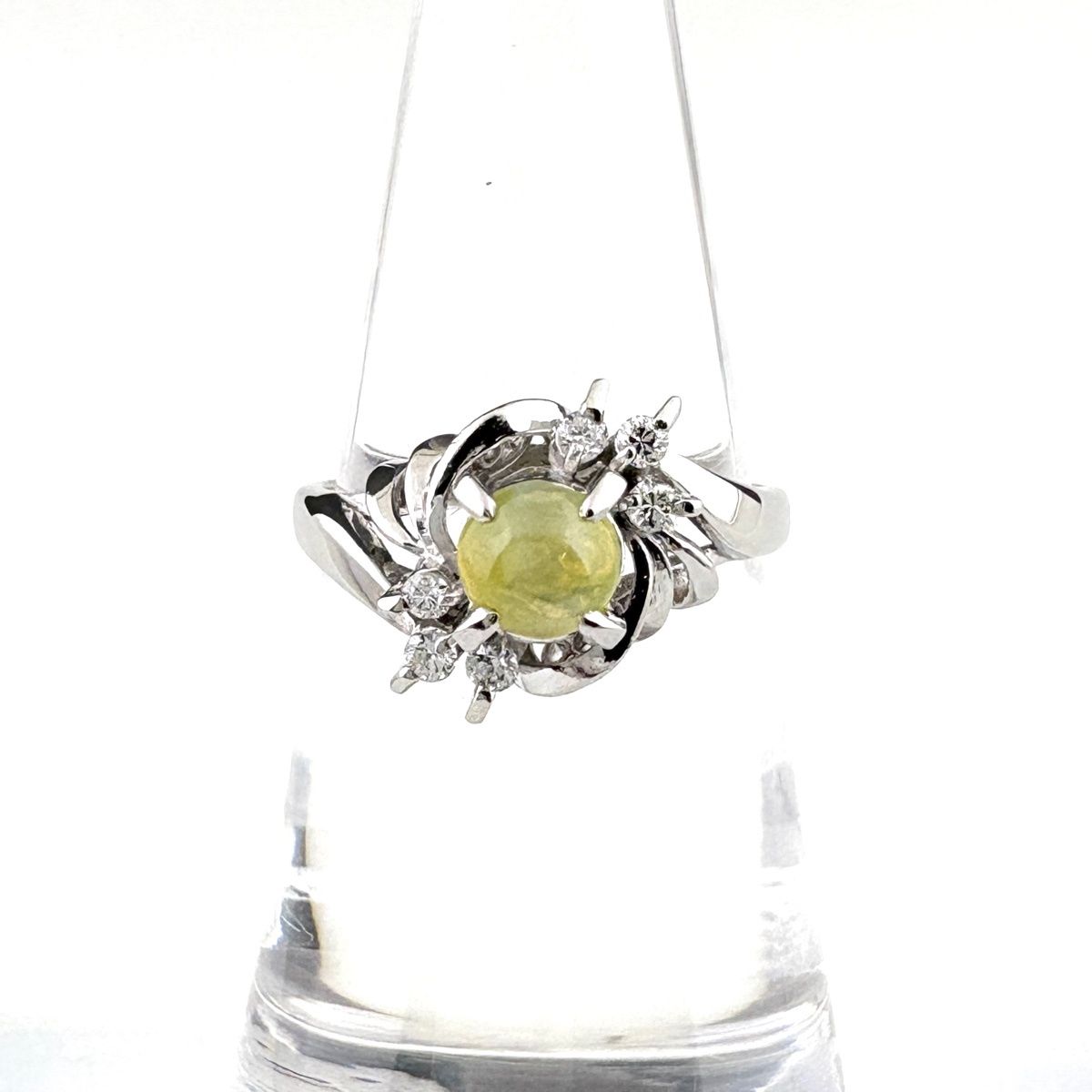 クリソベリルキャッツアイ デザインリング プラチナ 指輪 メレダイヤ リング 11号 Pt 900 ダイヤモンド レディース