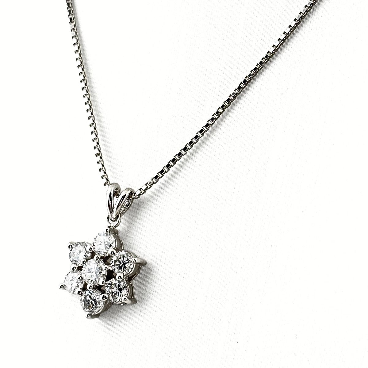 PT850 花モチーフ ネックレス フラワーモチーフ デザインネックレス プラチナ ペンダント メレダイヤ