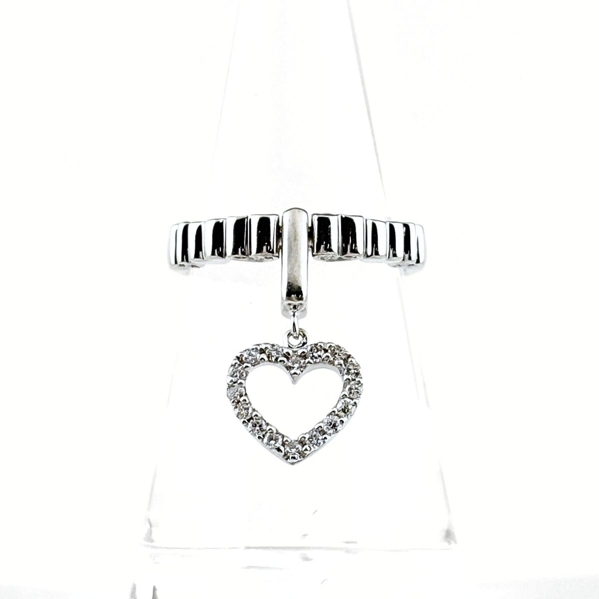 ハートモチーフ デザインリング WG ホワイトゴールド 指輪 メレダイヤ スイング リング 11号 K 18 ダイヤモンド レディース