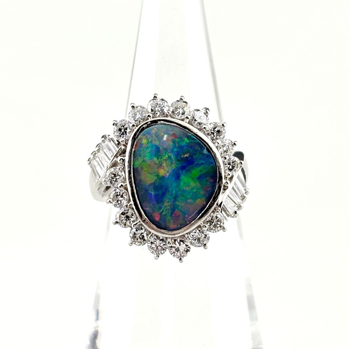 ボルダーオパール デザインリング プラチナ 指輪 メレダイヤ リング 9.5号 Pt900 ボルダーオパール ダイヤモンド レディース