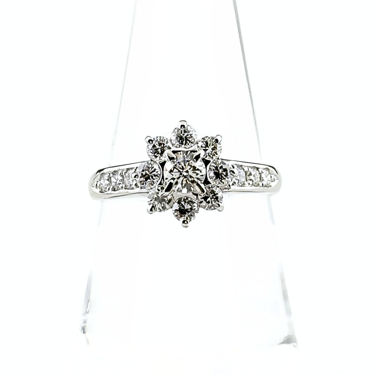 フラワーモチーフ デザインリング プラチナ 指輪 メレダイヤ 花 リング 15 5号 Pt 900 ダイヤモンド レディース