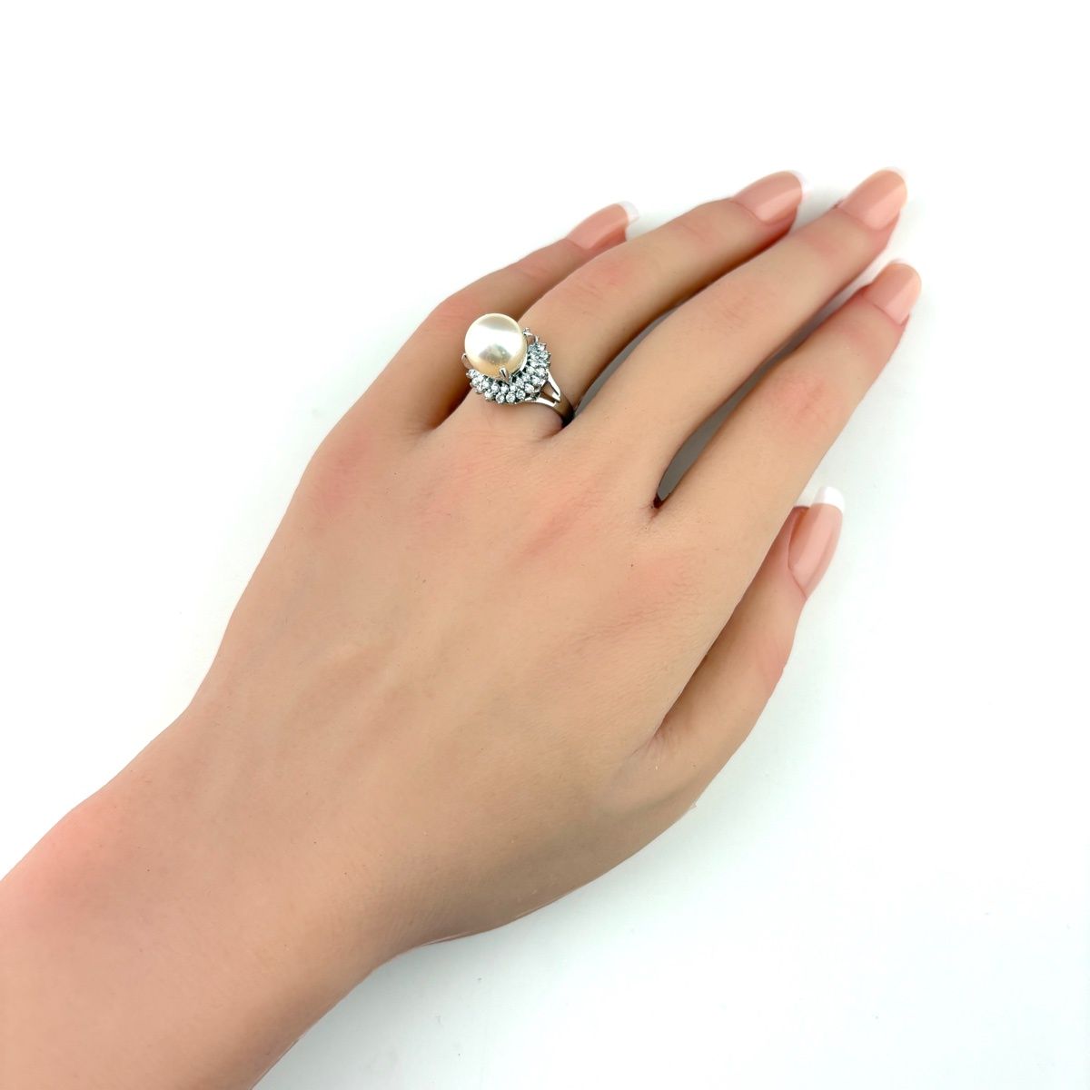 パール パール ダイヤモンド リング レディース Pt900 9号 0.12ct 7.2g 