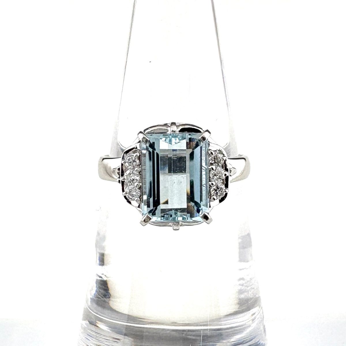 アクアマリン デザインリング プラチナ 指輪 メレダイヤ リング 12号 Pt 900 ダイヤモンド レディース