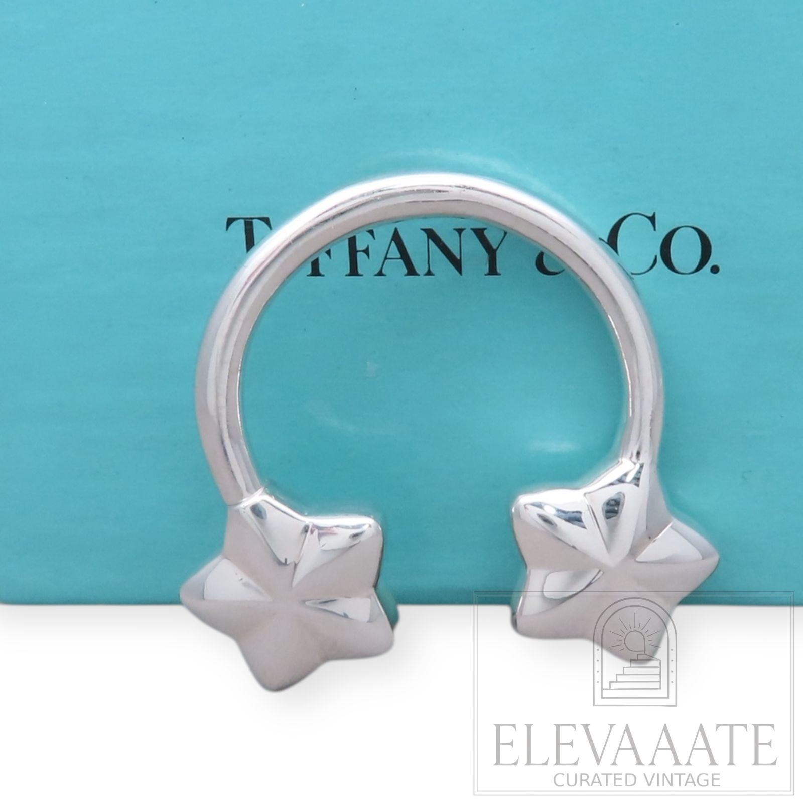 Tiffany-Co. ヴィンテージ ティファニー ダブル スター シルバー キーリング SV 925 キーホルダー TO 552