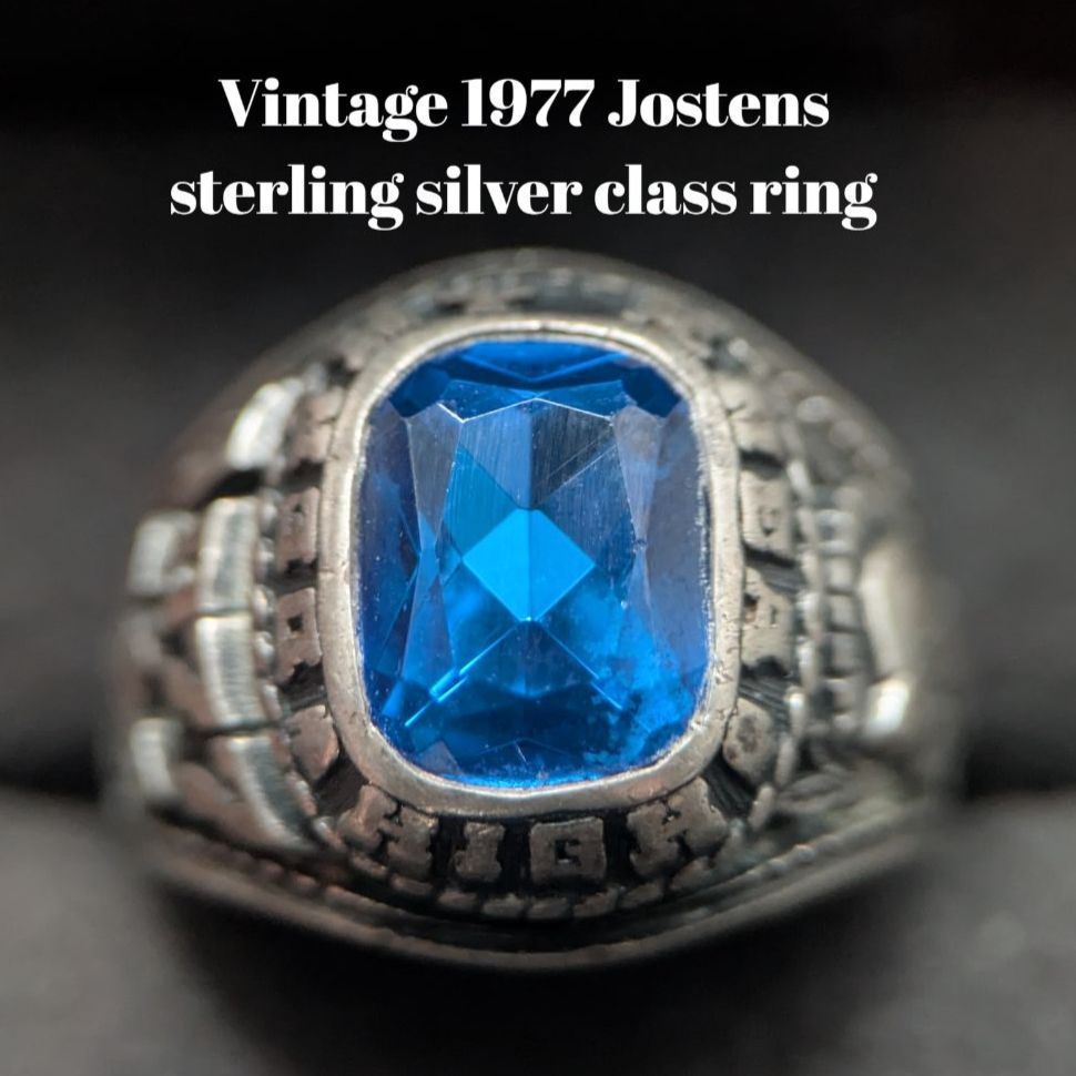 1977年 JOSTENS カレッジリング スターリングシルバー925 ブルースピネル 10.2号 7.9g スクールリング