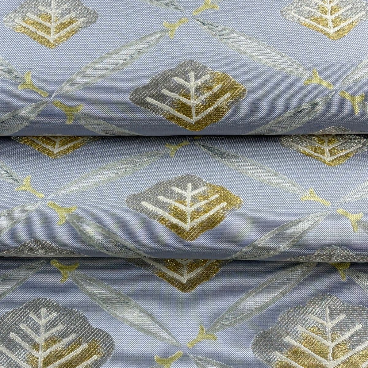 袋帯 逸品 川島織物 落款 関西仕立て 松葉七宝 松 金銀糸 箔 青灰色 六