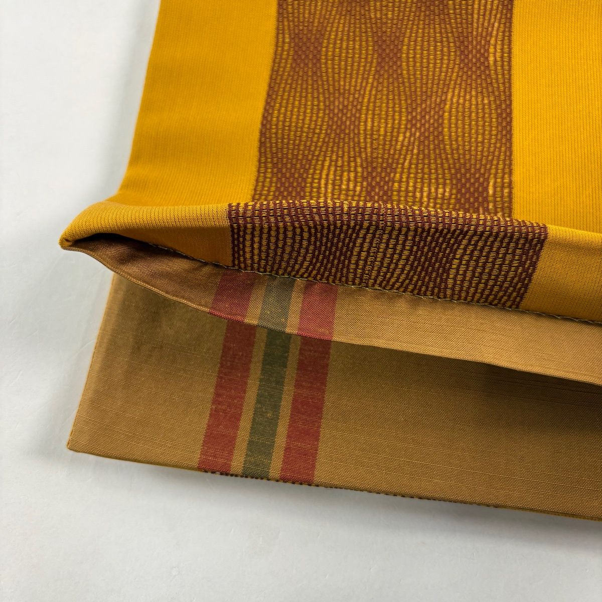  袋名古屋帯 鳥獣戯画 縞 山吹茶色 正絹 名古屋帯 帯