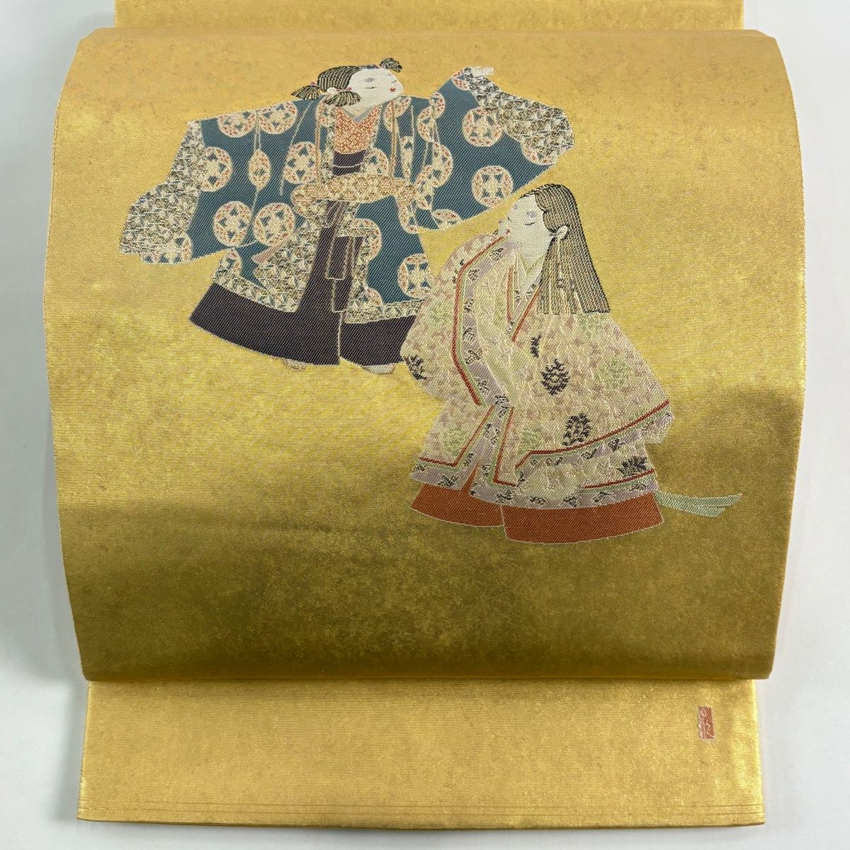袋帯 逸品 長嶋成織物 落款 由水十久監修 関西仕立て 人物 箔 金色