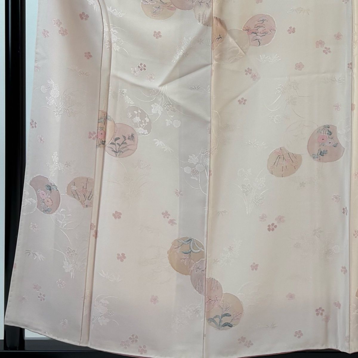 小紋 身丈158 cm 裄丈64 M 袷 松竹梅 菊 薄ピンク 正絹 秀品