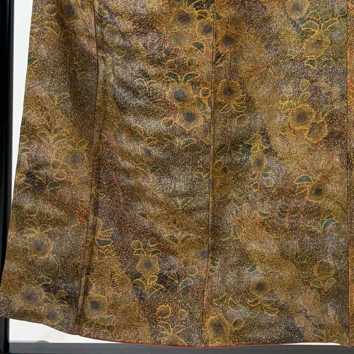 小紋 身丈154.5 cm 裄丈64.5 M 袷 草花 銀通し ぼかし 黄土色 正絹 秀品